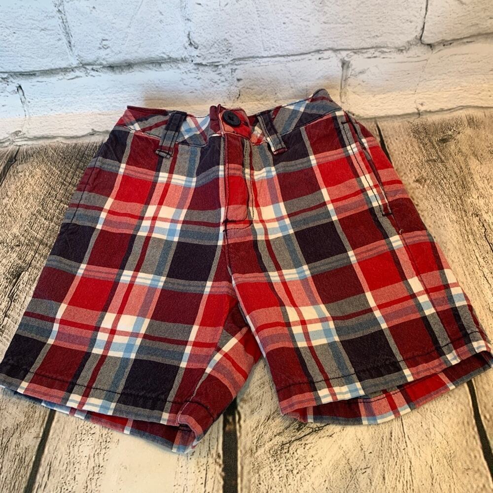 JANIE AND JACK Boy’s NWOT Red/White/Blue Plaid Chino Shorts / Size: 6-12 Months